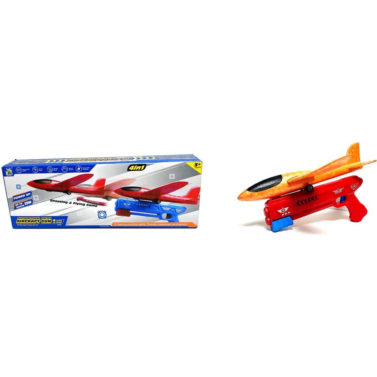 Wo Ye Toys - Gun Launch Foam Glider Multifunctional Racing Aircraft Gun 4-in-1 Assorted Colors