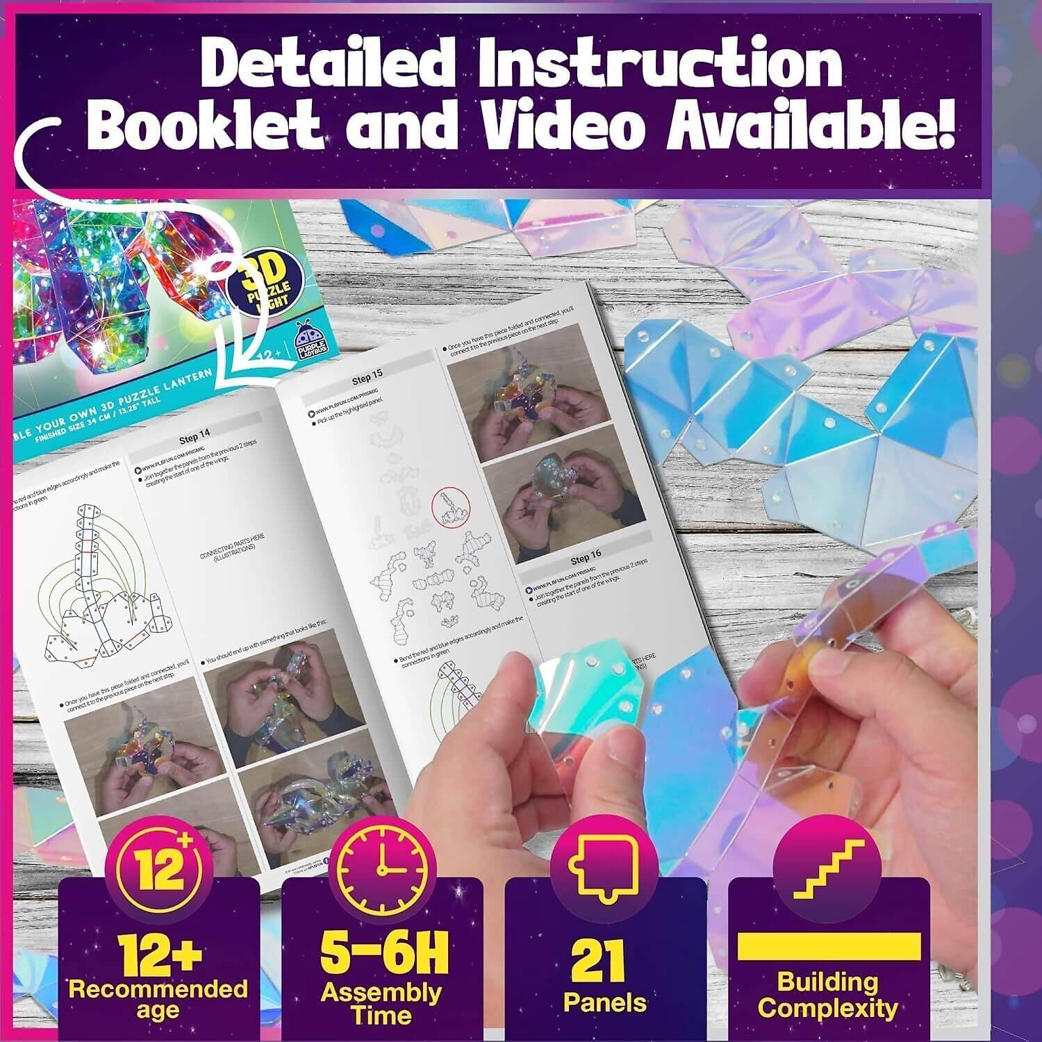Purple Ladybug - Prismic Unicorn Lantern 3B Shape Puzzle Kit