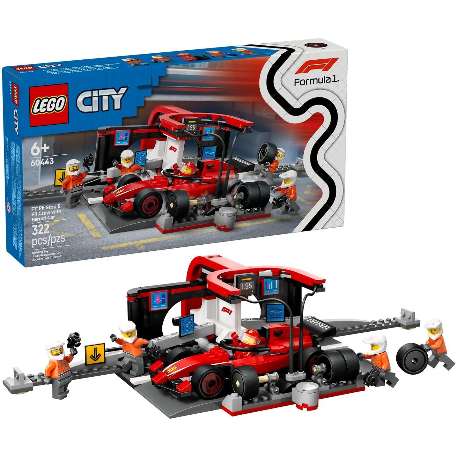 LEGO 60443 F1 Pit Stop & Pit Crew with Ferrari Car - City