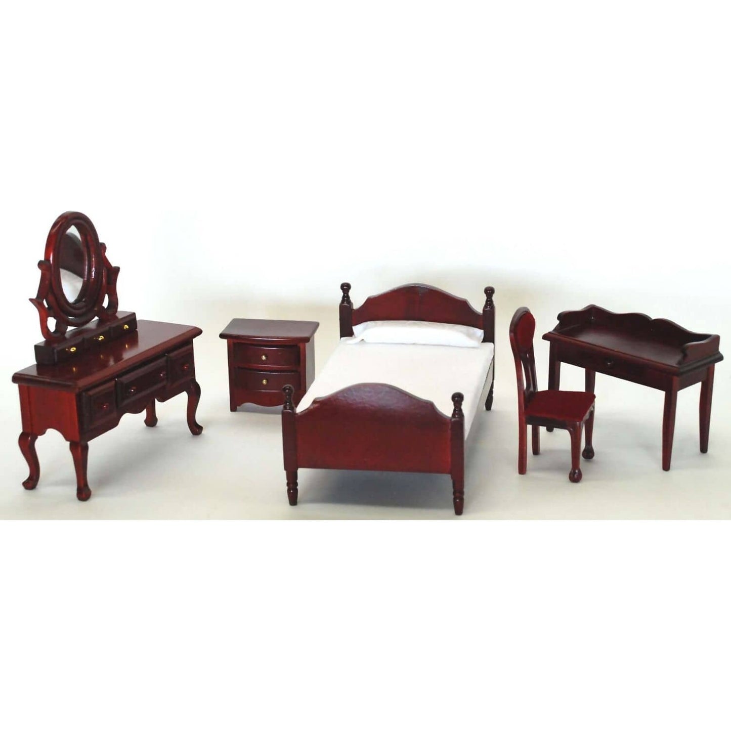 Annie's Dolls House - Wooden Mahogany Bedroom Furniture Set - Dollhouse Furniture