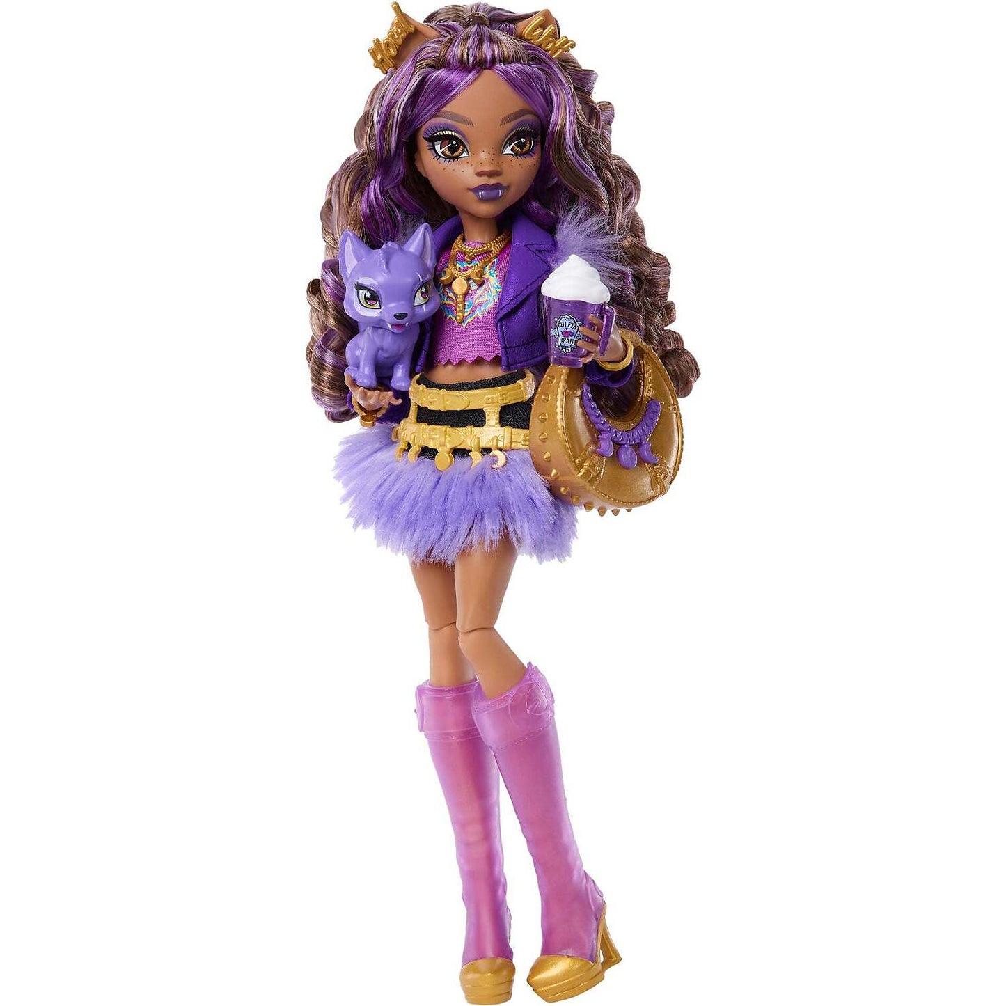 Monster High - Clawdeen Wolf Fashion Doll in Furry Skirt with Pet Crescent and 7 Accessories - Mattel