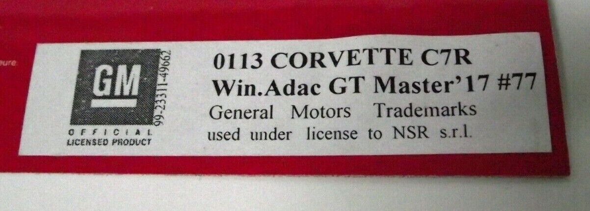 NSR - 1:32 0113 Corvette C7R Win.Adac GT Master 17 No.77 slot car also suits scalextric/carrera