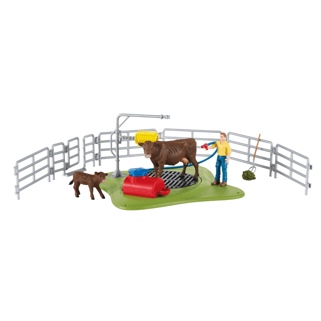 Schleich - Farm World Happy Cow Wash Animal Playset