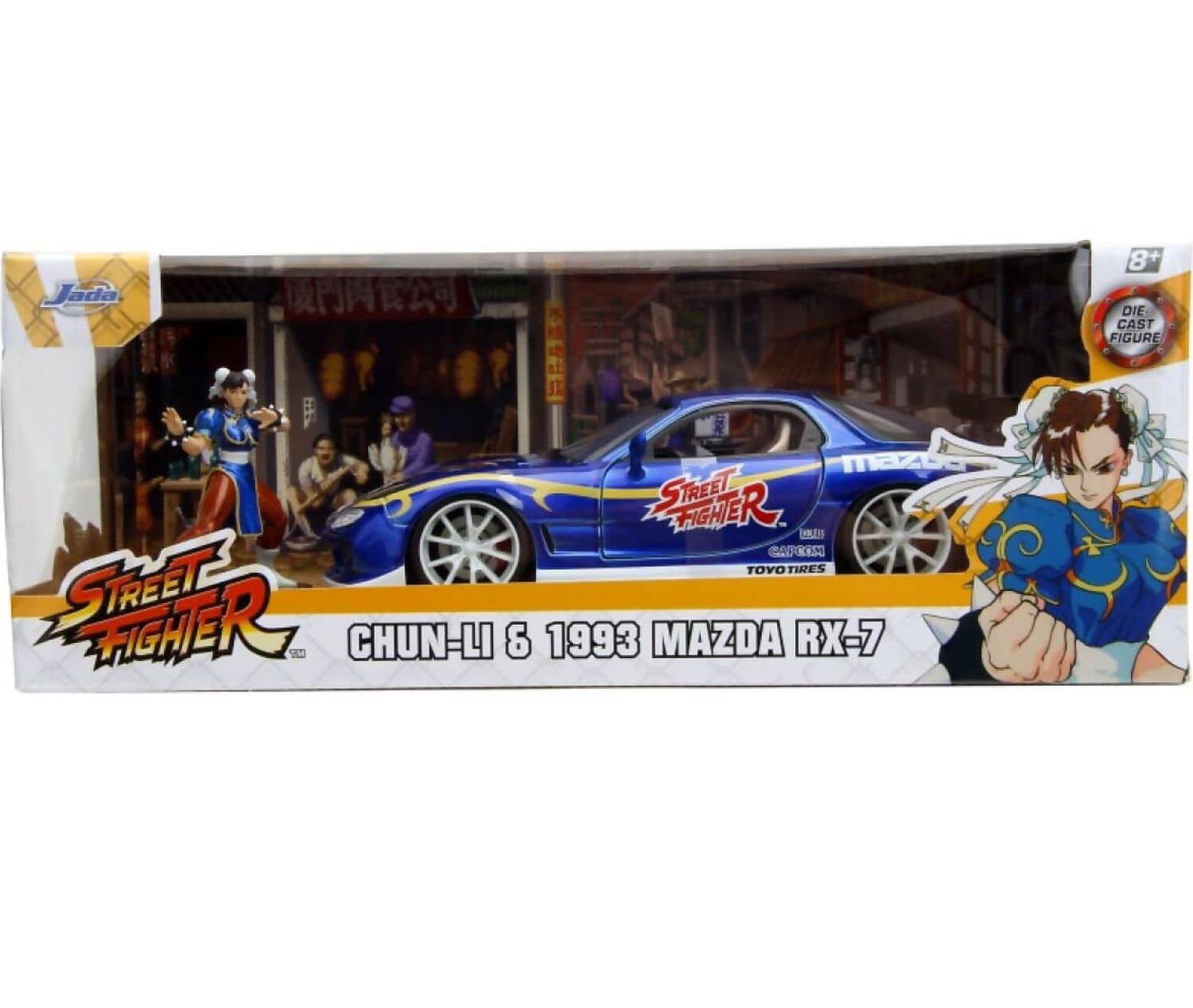 Jada Toys - Hollywood Rides 1:24 Die-Cast 1993 Mazda RX-7 With Chun-Li Figure - Street Fighter Collectible Car