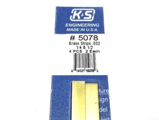 K&S METAL #5078 BRASS STRIP .032+1:4+1:2 12'