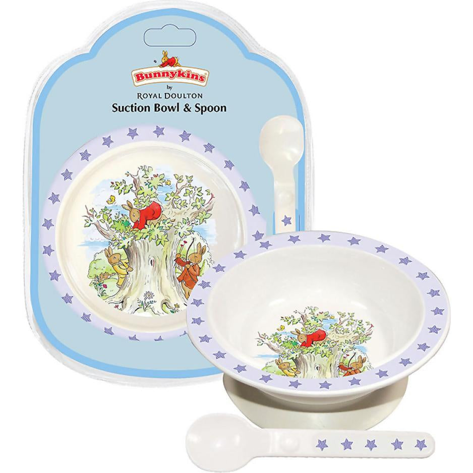 University Games - Bunnykins Suction Bowl & Spoon - Shining Stars Design Blue By Royal Doulton