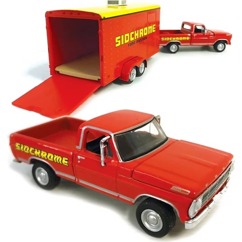 DDA Collectibles -  1:64 Scale - 1967 Ford F-100 Sidchrome with Sidchrome Enclosed Car Hauler - Diecast Model