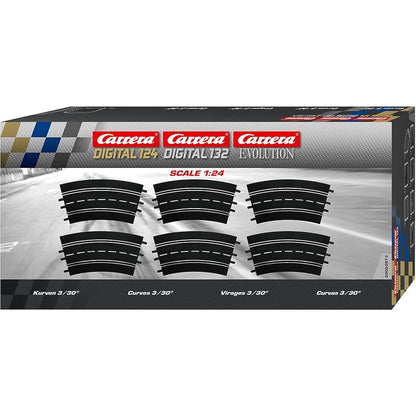 Carrera -  Digital 1:32 Accessories - Curve Track 3/30° 6 x track sections corner set 30 degrees each - Slot Car Track Accessories also Suits 1:24 & Evolution