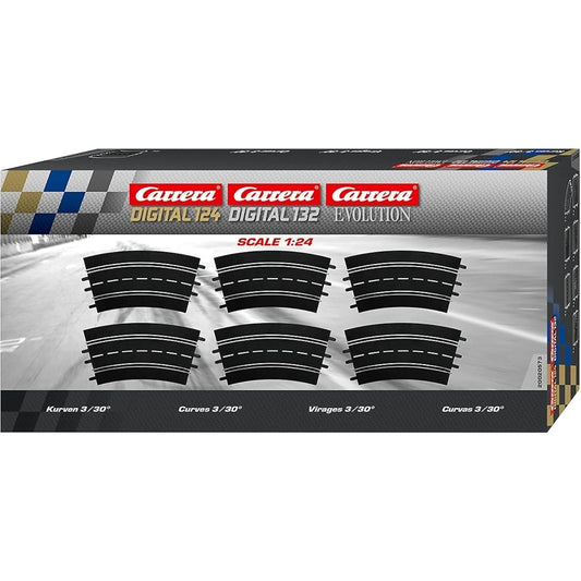 Carrera -  Digital 1:32 Accessories - Curve Track 3/30° 6 x track sections corner set 30 degrees each - Slot Car Track Accessories also Suits 1:24 & Evolution