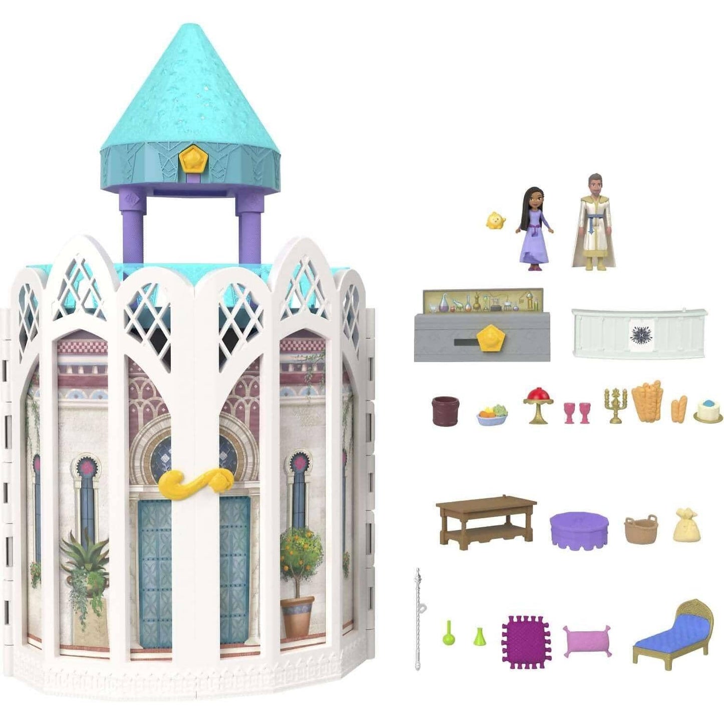 Disney -  Wish - Rosas Castle Dollhouse Playset With 2 Posable Mini Dolls Star Figure 20 Accessories Light-up Projection Dome & More - Mattel