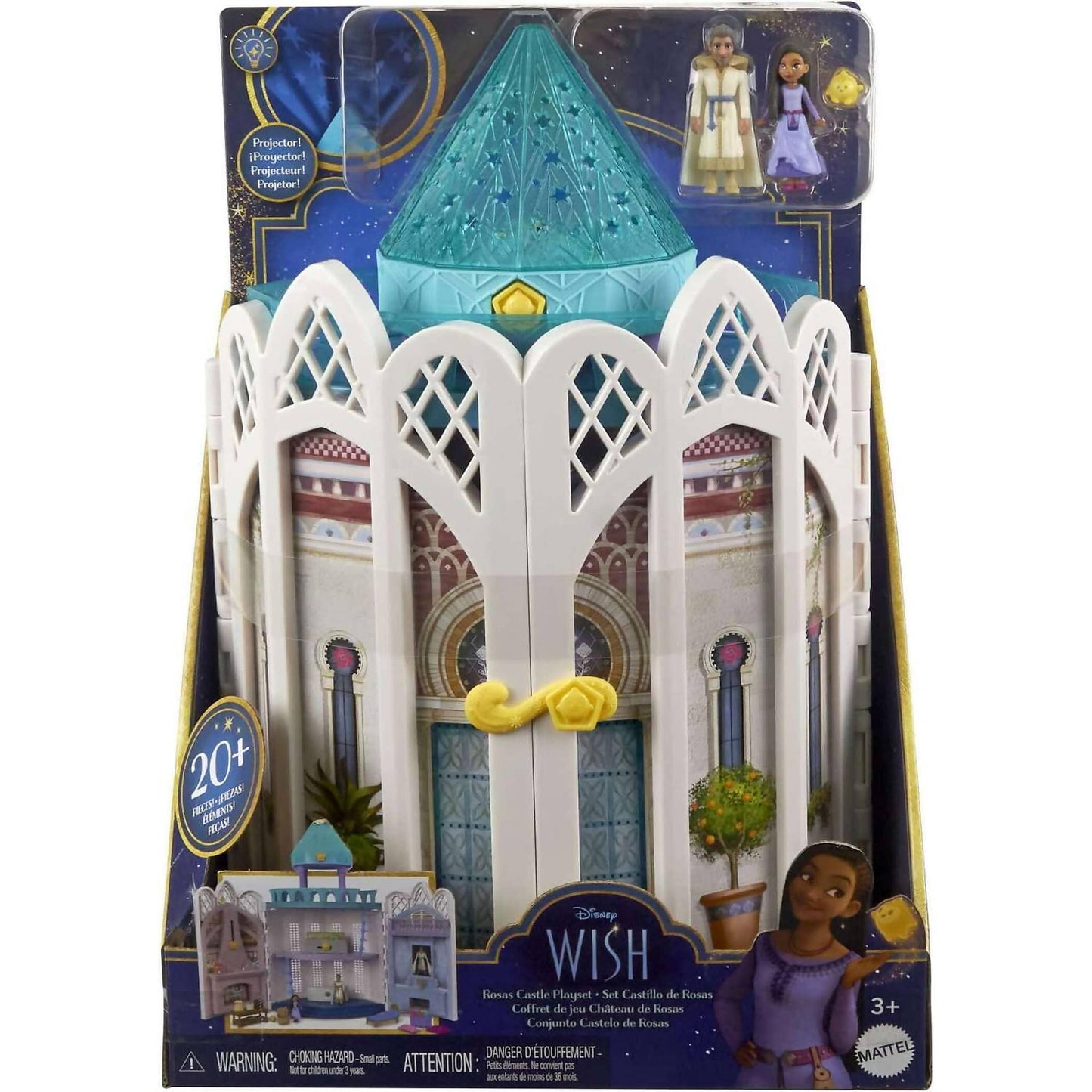 Disney -  Wish - Rosas Castle Dollhouse Playset With 2 Posable Mini Dolls Star Figure 20 Accessories Light-up Projection Dome & More - Mattel