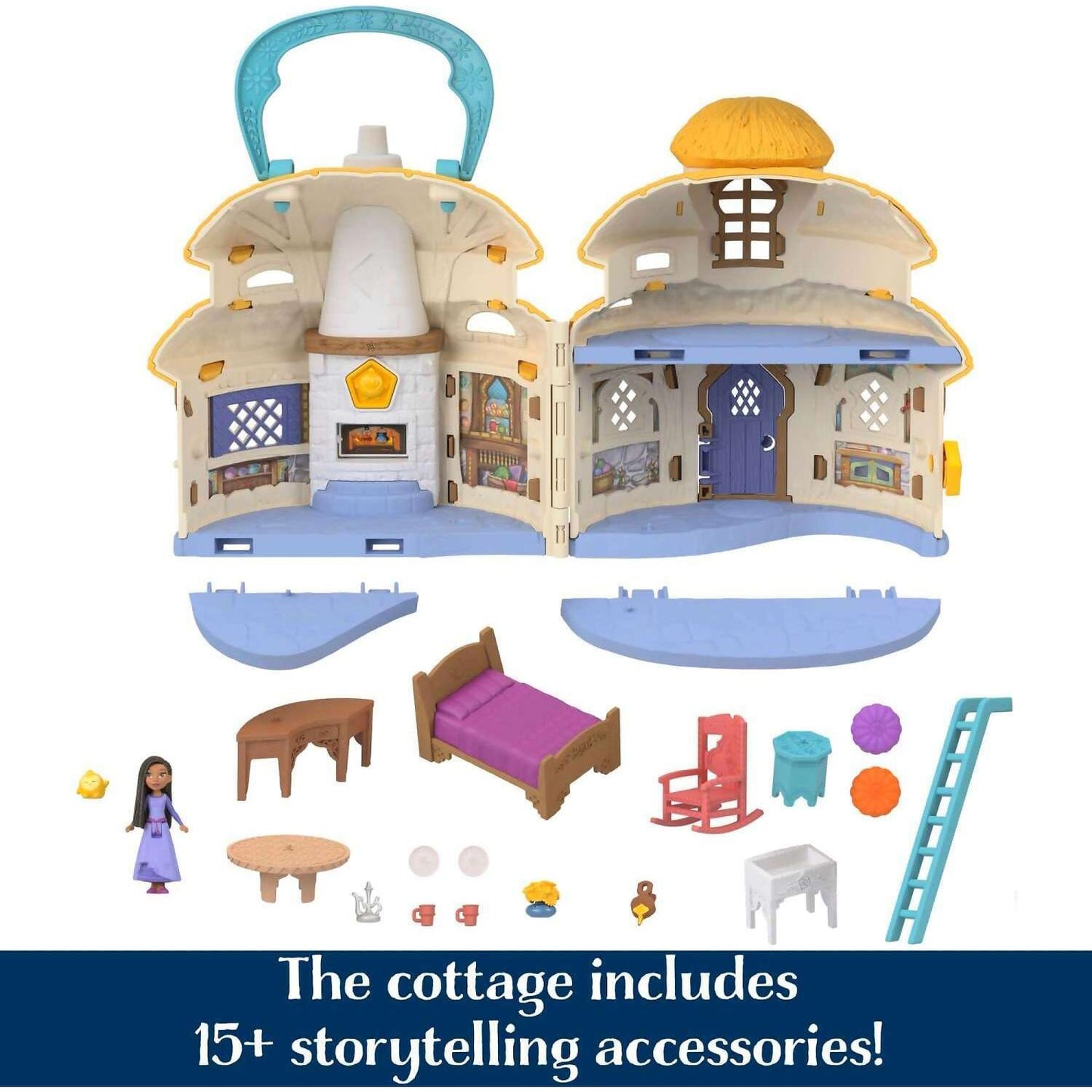 Disney -  Wish - Mini Doll & Dollhouse Playset Asha Of Rosas Cottage With Micro Doll Star Figure & 15+ Furniture & Accessories Travel Toys