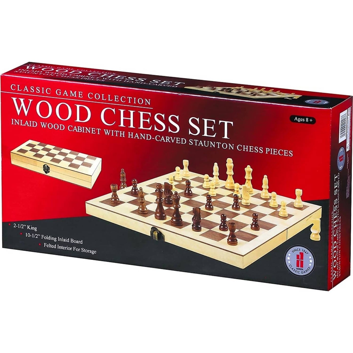 Hansen -  Classic Games - Inlaid Wood Chess Set 10.5-inch