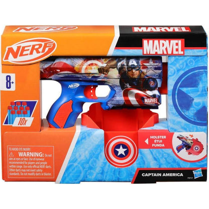 Nerf - Marvel Captain America Blaster 10 Nerf Elite Darts Holster Gifts For 8 Year Old Boys & Girls & Up - Hasbro