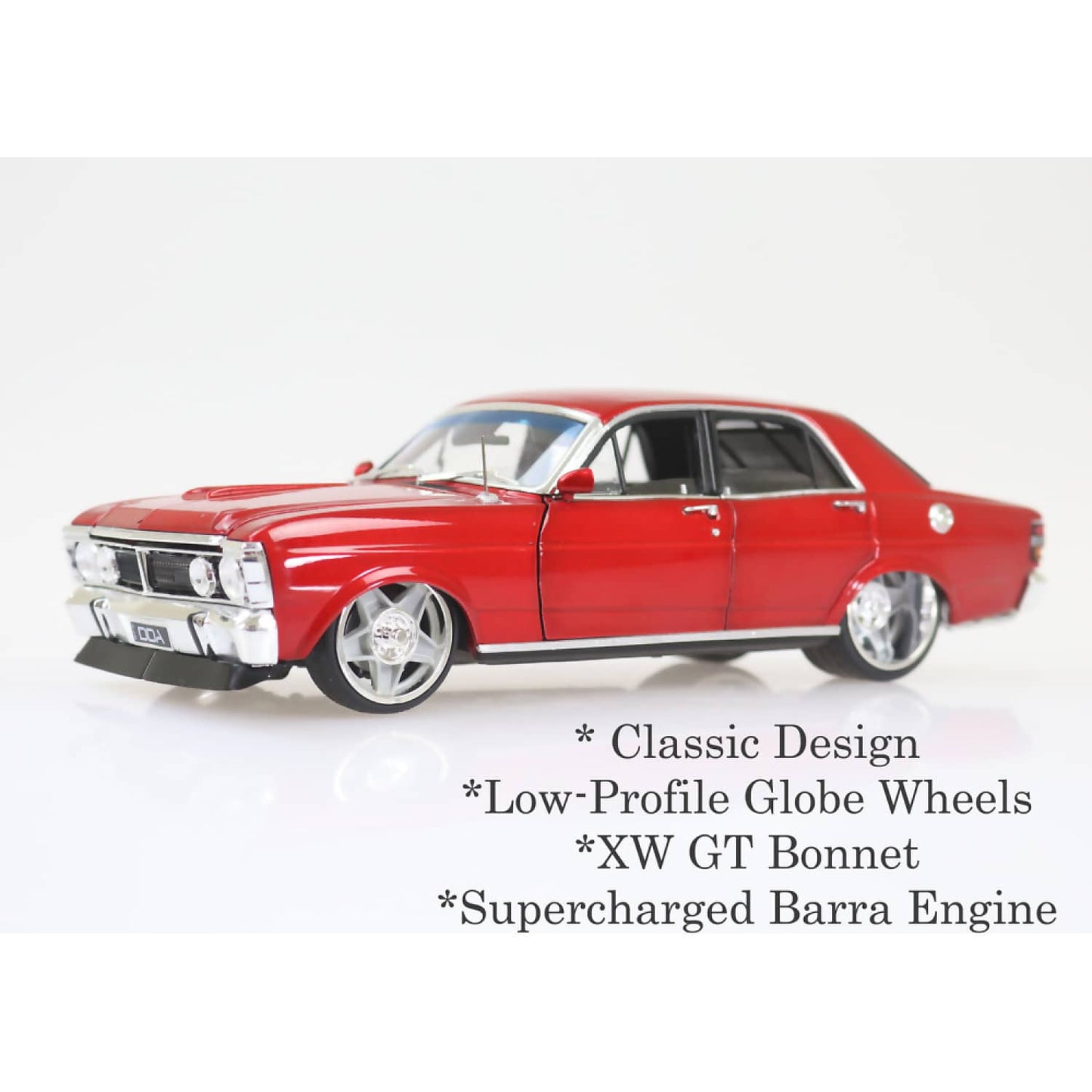 DDA Collectibles -  1:24 Scale - Candy Red XY Ford Falcon Custom with Super Charged Barra Engine - Diecast Model