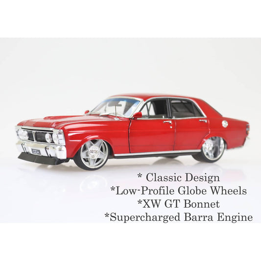DDA Collectibles -  1:24 Scale - Candy Red XY Ford Falcon Custom with Super Charged Barra Engine - Diecast Model