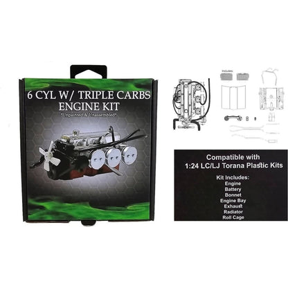 DDA Collectibles -  1:24 Scale - LC & LJ 6 Cylinder Torana Engine with Triple Carbs Plastic Kit - Diecast Model Accessory