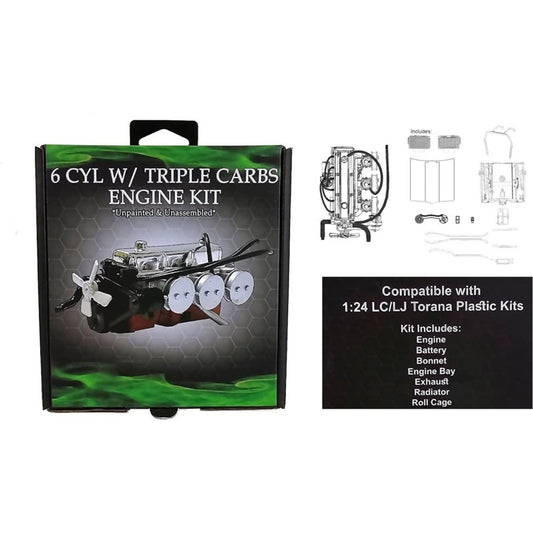 DDA Collectibles -  1:24 Scale - LC & LJ 6 Cylinder Torana Engine with Triple Carbs Plastic Kit - Diecast Model Accessory