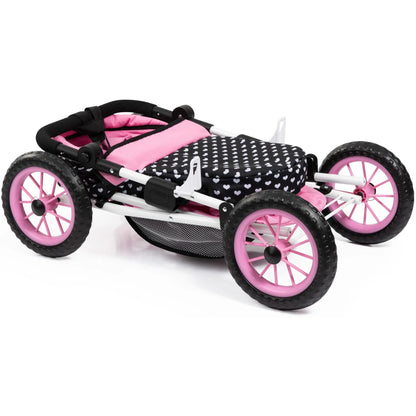 Bayer - Doll Pram Trendy Pink with Black Hood & Pink Bow