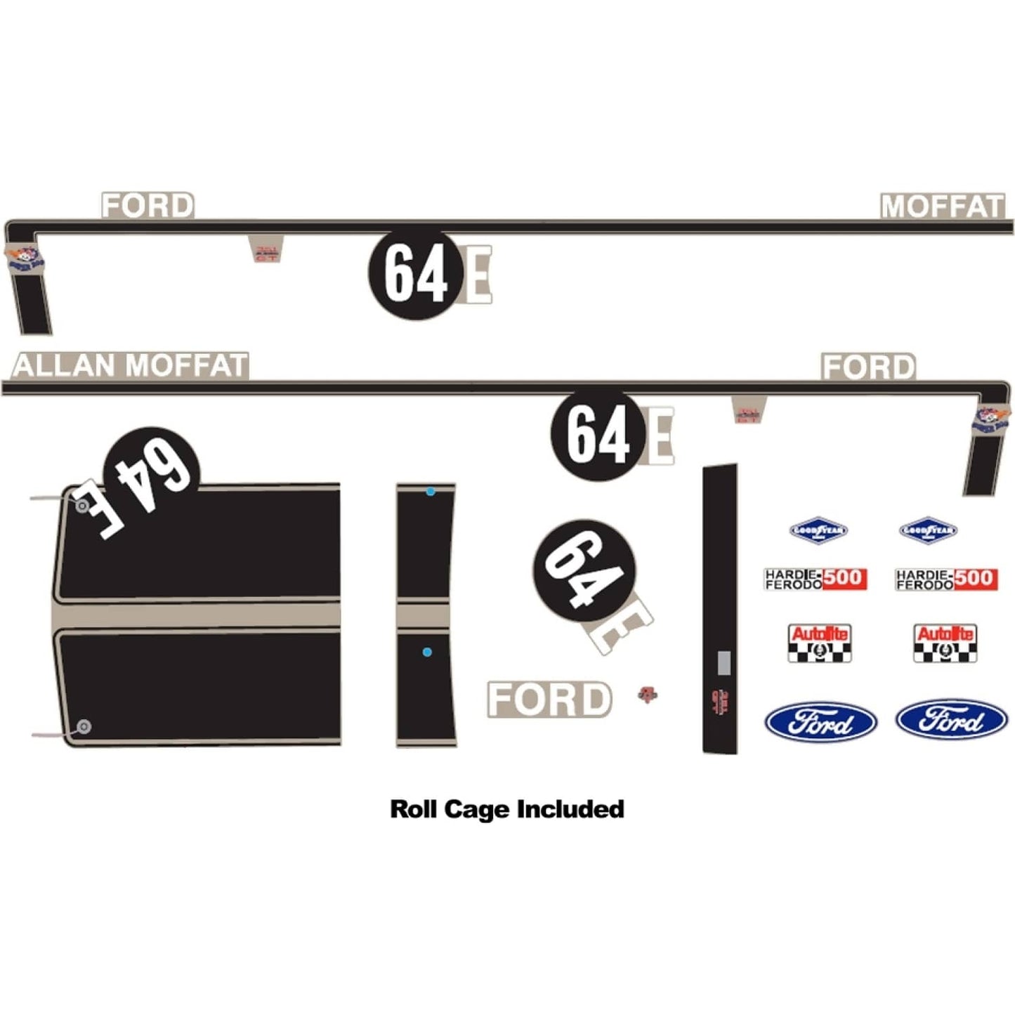 DDA Collectibles -  1:24 Scale - #64E XW Ford Bathurst Decal Kit with Roll Cage - Diecast Model Accessory