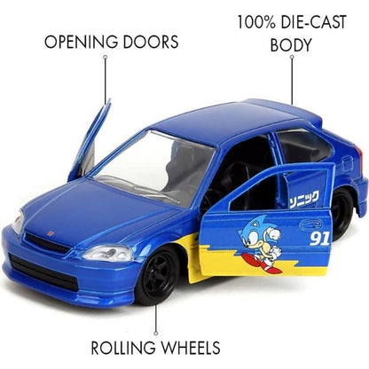 Jada Toys - Sonic The Hedgehog 1997 Honda Civic Type-R 1:32 Scale Diecast Vehicle