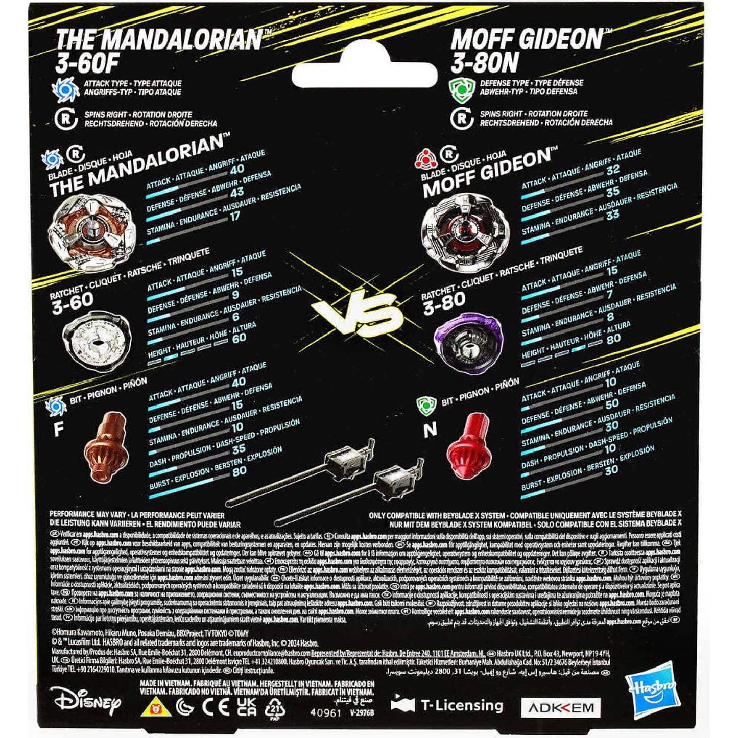 Beyblade -  X - Star Wars The Mandalorian 3-60f And Moff Gideon 3-80N Battle Tops Multipack Set With 2 Tops & 2 Launchers