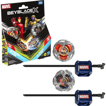 Beyblade -  X - Marvel Collab Iron Man 4-80B Vs. Thanos 4-60B Battle Tops Multipack Set With 2 Tops & 2 Launchers