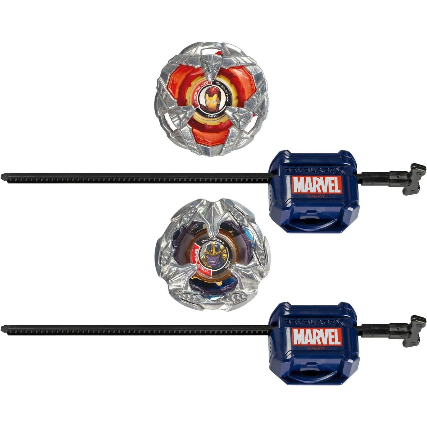 Beyblade -  X - Marvel Collab Iron Man 4-80B Vs. Thanos 4-60B Battle Tops Multipack Set With 2 Tops & 2 Launchers