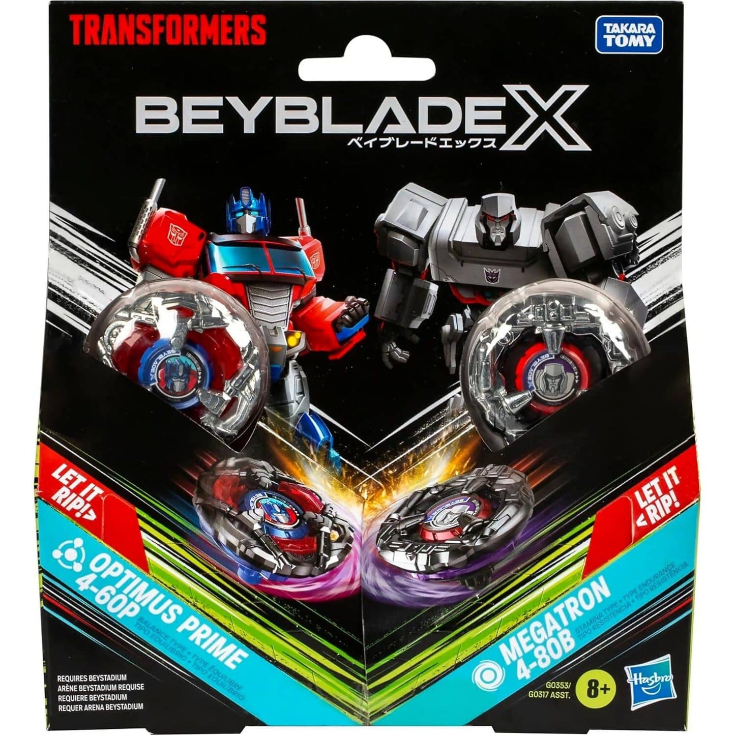 Beyblade -  X - Transformers Collab Optimus Prime 4-60P Vs. Megatron 4-80B Multipack Set With 2 Tops & 2 Launchers