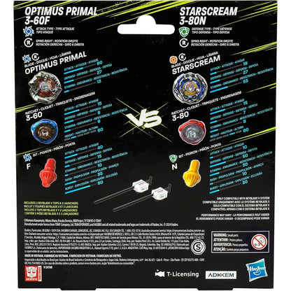 Beyblade -  X - Transformers Collab Optimus Primal 3-60F Vs. Starscream 3-80N Multipack Set With 2 Tops & 2 Launchers