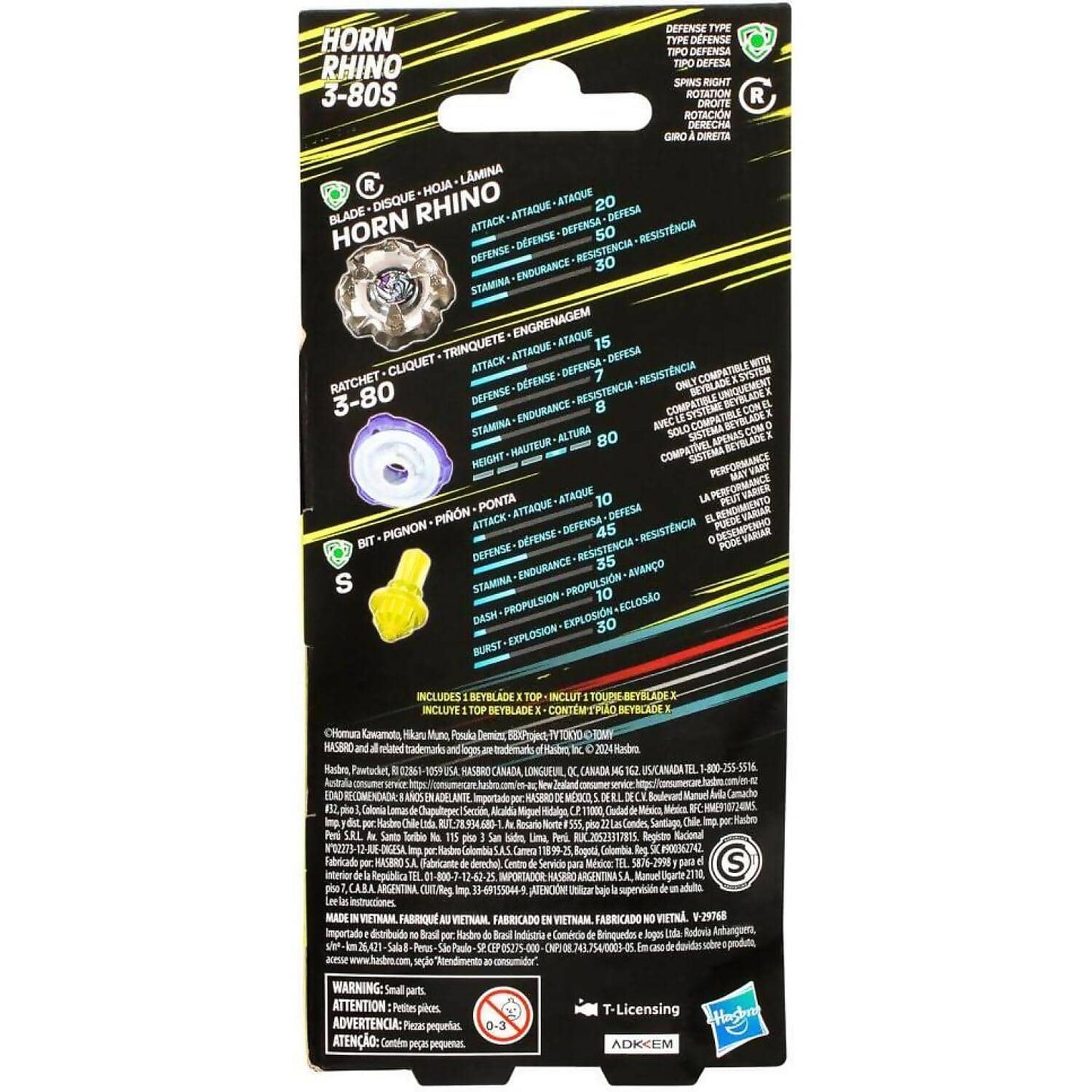 Beyblade -  X - Horn Rhino 3-80S Booster Pack Set With Defense Type Top