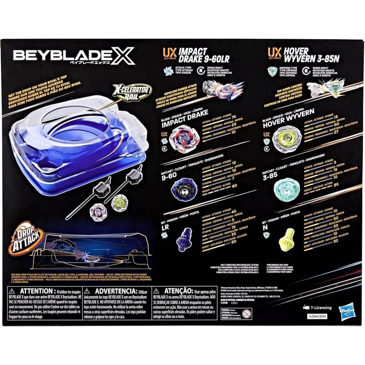 Beyblade -  X - Drop Attack Battle Set Impact Drake 9-60lr Vs. Wyvern 3-85n Includes Stadium