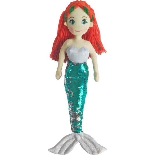 Cotton Candy - Mermaid Faith 45cm Sequined Green/Silver Flip Sequined Tail - Plush