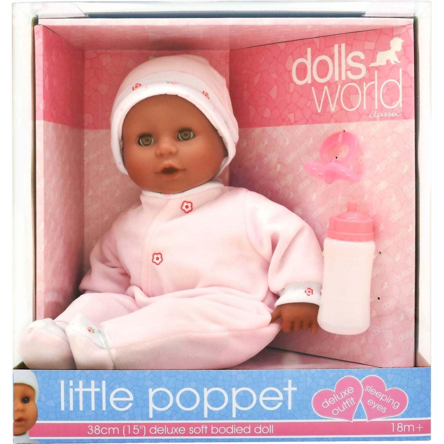 DollsWorld - Poppet 38cm Deluxe Soft Bean Bodied Doll with Brown Eyes