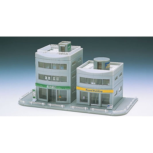 Tomix - Round Buildings curved-front 3 & 2 Storey Grey N Scale - Model Railway Accessory