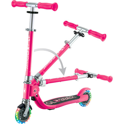 Globber - Flow Foldable Junior Scooter with Lights - Pastel Pink / Fuchsia