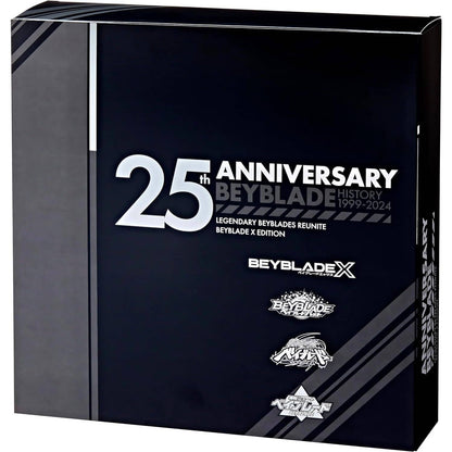 Beyblade -  X - 25th Anniversary Set History 1999 - 2024 Includes 4 Takara Tomy Tops and 4 Launchers