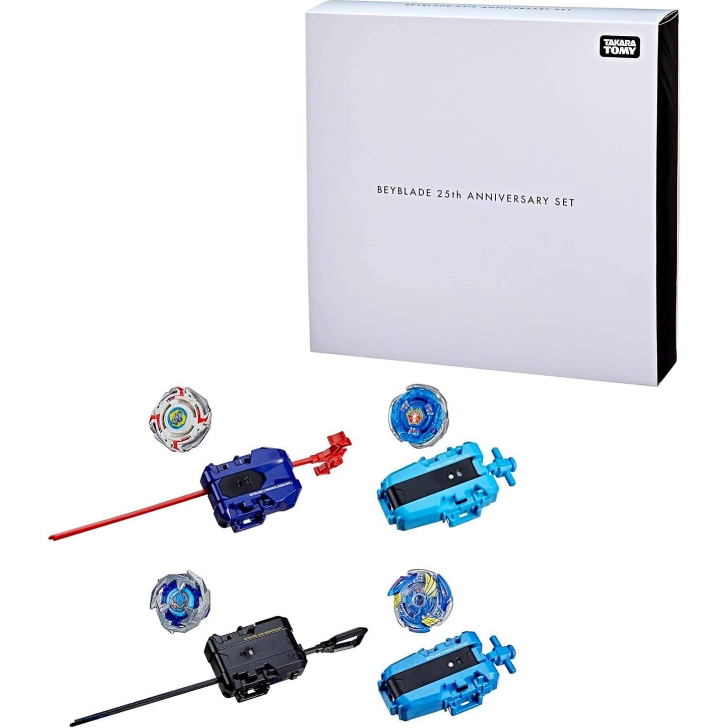 Beyblade -  X - 25th Anniversary Set History 1999 - 2024 Includes 4 Takara Tomy Tops and 4 Launchers