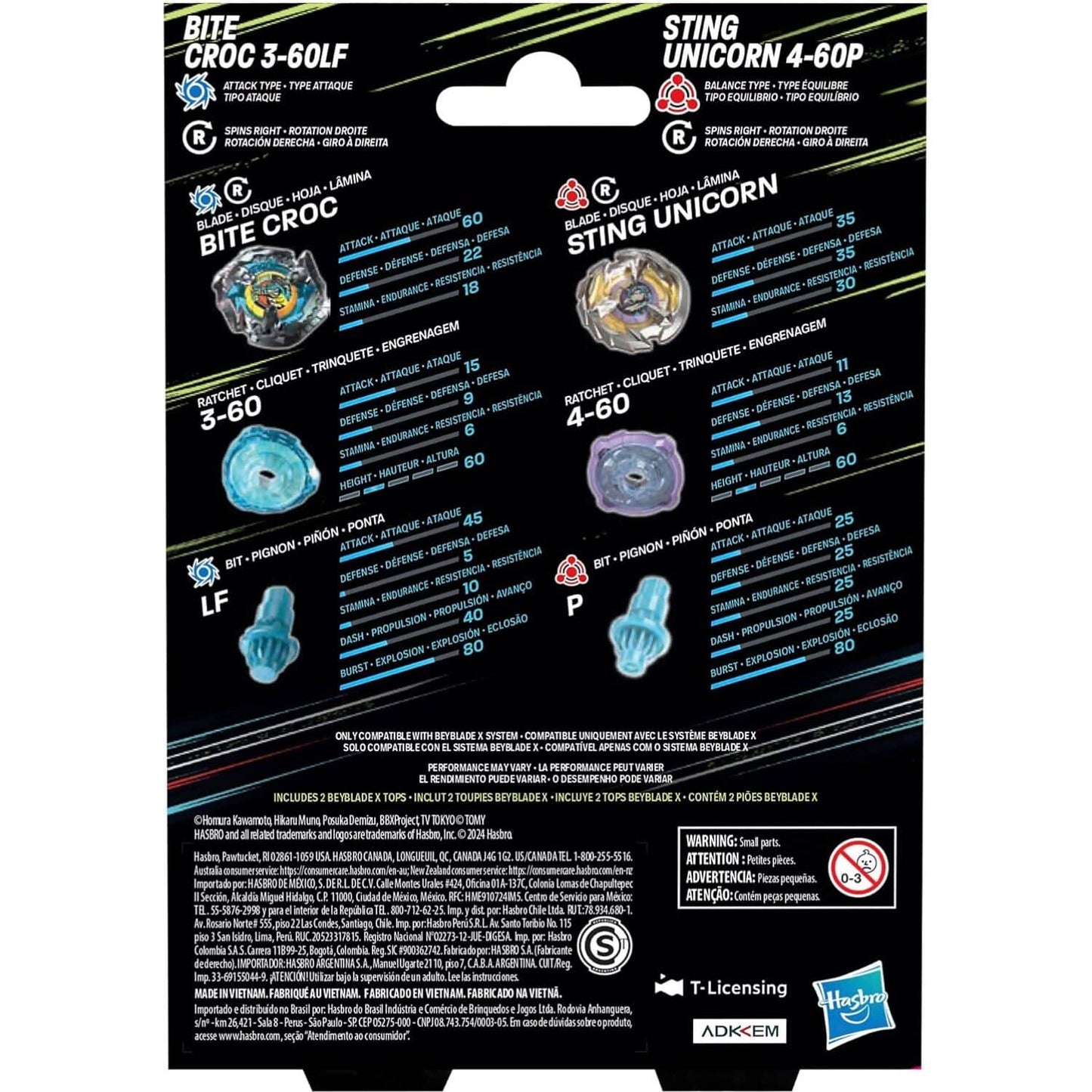 Beyblade -  X - Bite Croc 3-60LF and Sting Unicorn 4-60P Top Dual Pack Set
