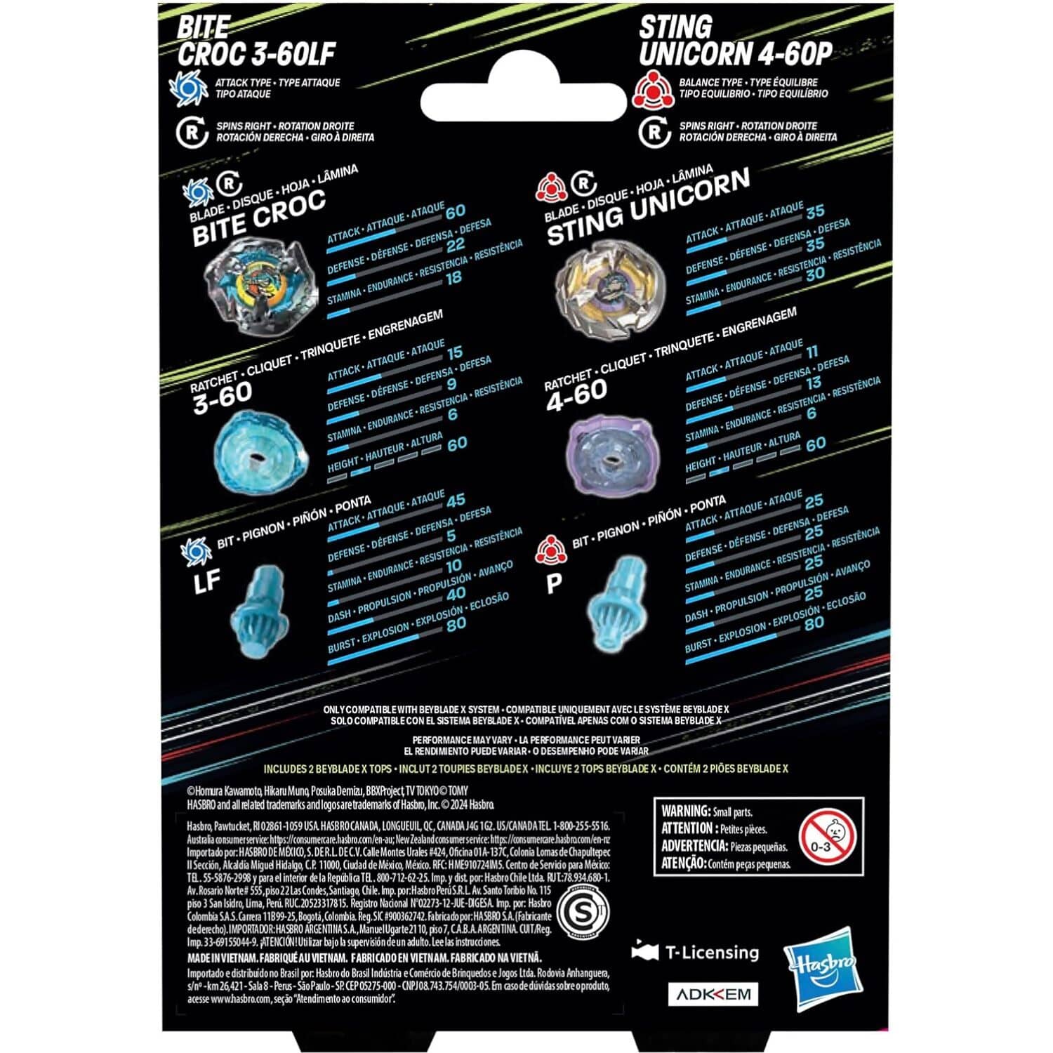 Beyblade X - Bite Croc 3-60LF and Sting Unicorn 4-60P Top Dual Pack Set