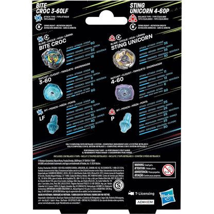Beyblade -  X - Bite Croc 3-60LF and Sting Unicorn 4-60P Top Dual Pack Set