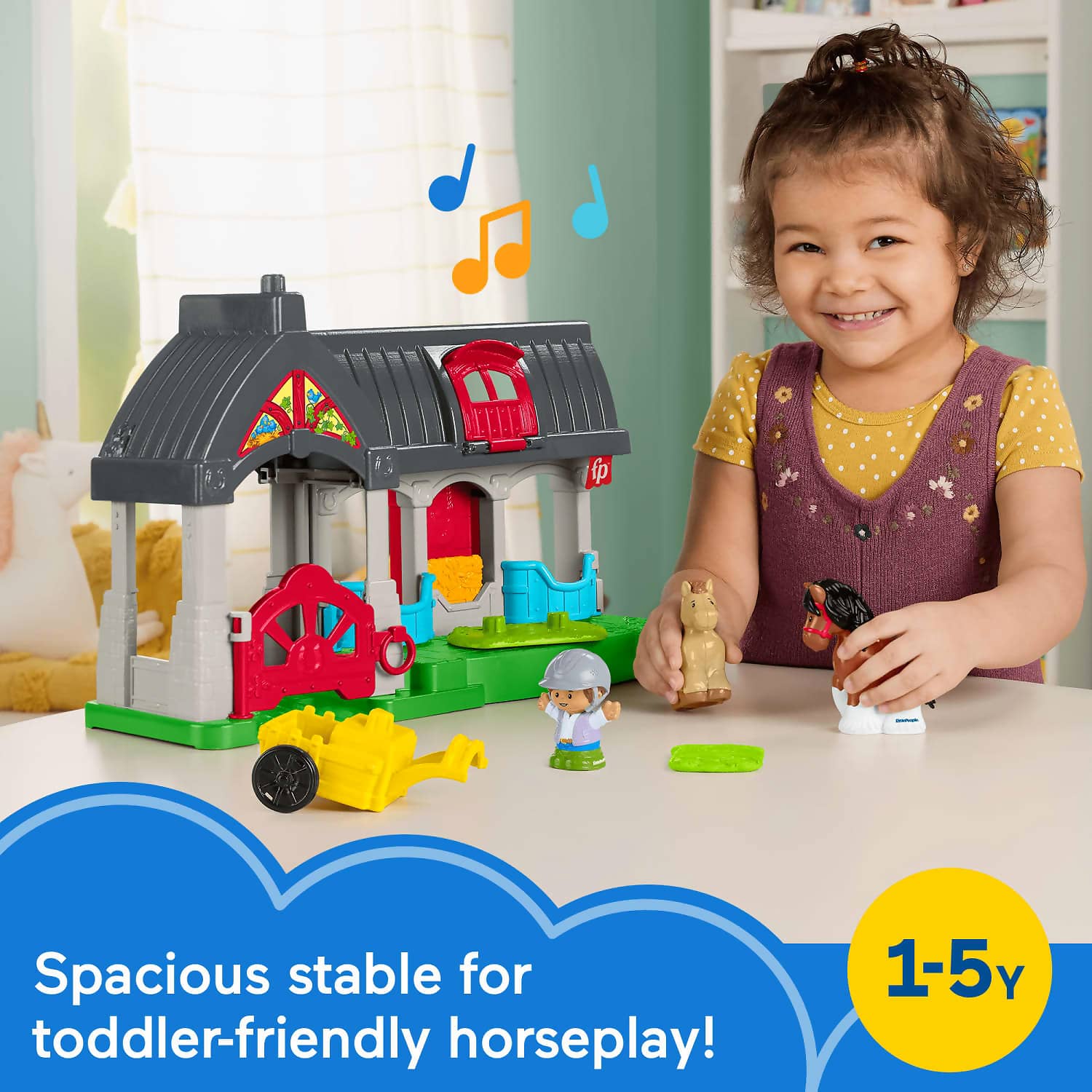 Fisher-Price - Little People Friendly Horses Stable Toddler Playset with Sounds - Mattel