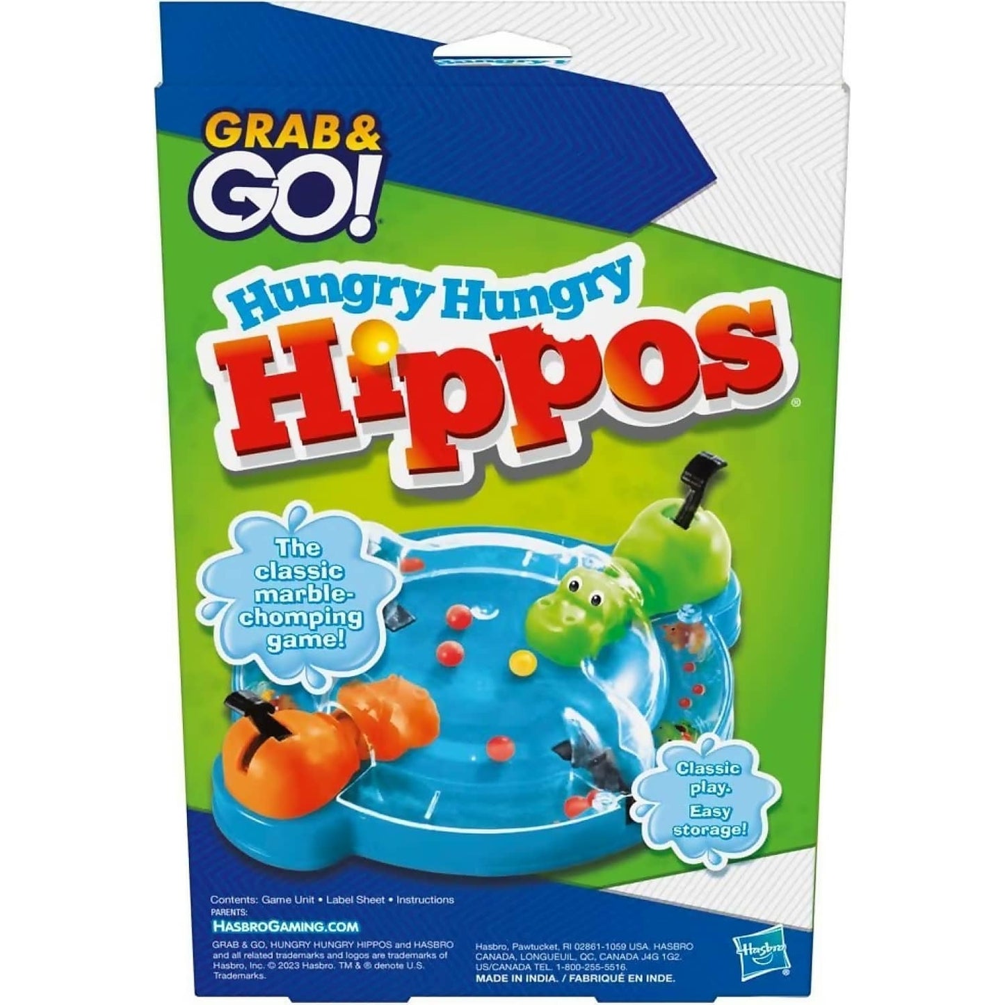 Hasbro -  Gaming - Hungry Hungry Hippo Grab & Go! Portable Travel Board Game