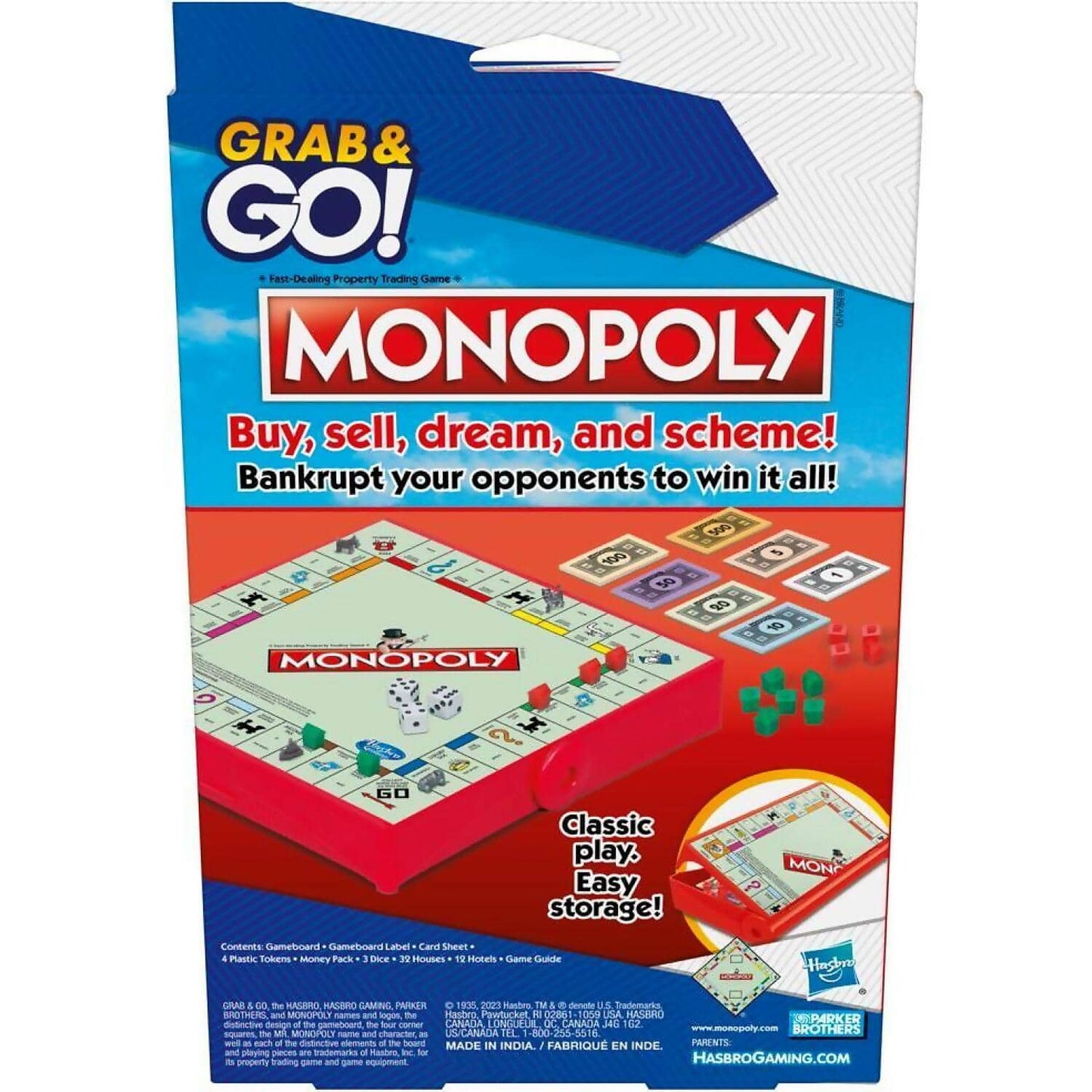 Hasbro -  Gaming - Monopoly Grab & Go! Portable Travel Board Game