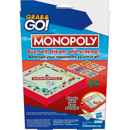 Hasbro -  Gaming - Monopoly Grab & Go! Portable Travel Board Game