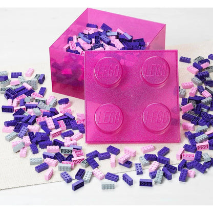 LEGO Storage Brick 4 Studs Top Lid Translucent Glitter Pink - Room Copenhagen