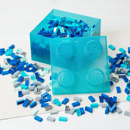 LEGO Storage Brick 4 Studs Top Lid Translucent Glitter Light Blue - Room Copenhagen