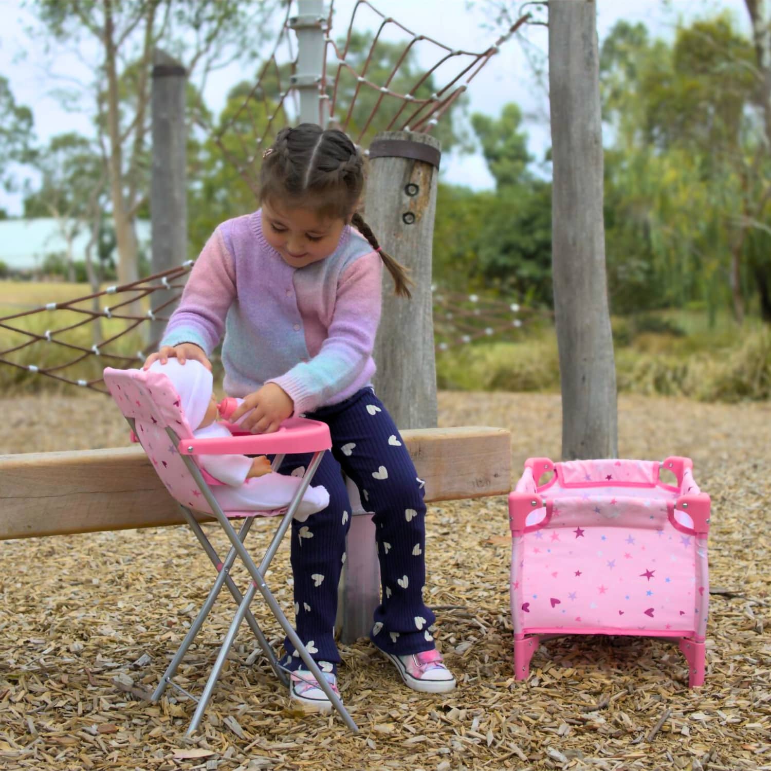 Playworld - Stars & Hearts Doll Highchair - Pink