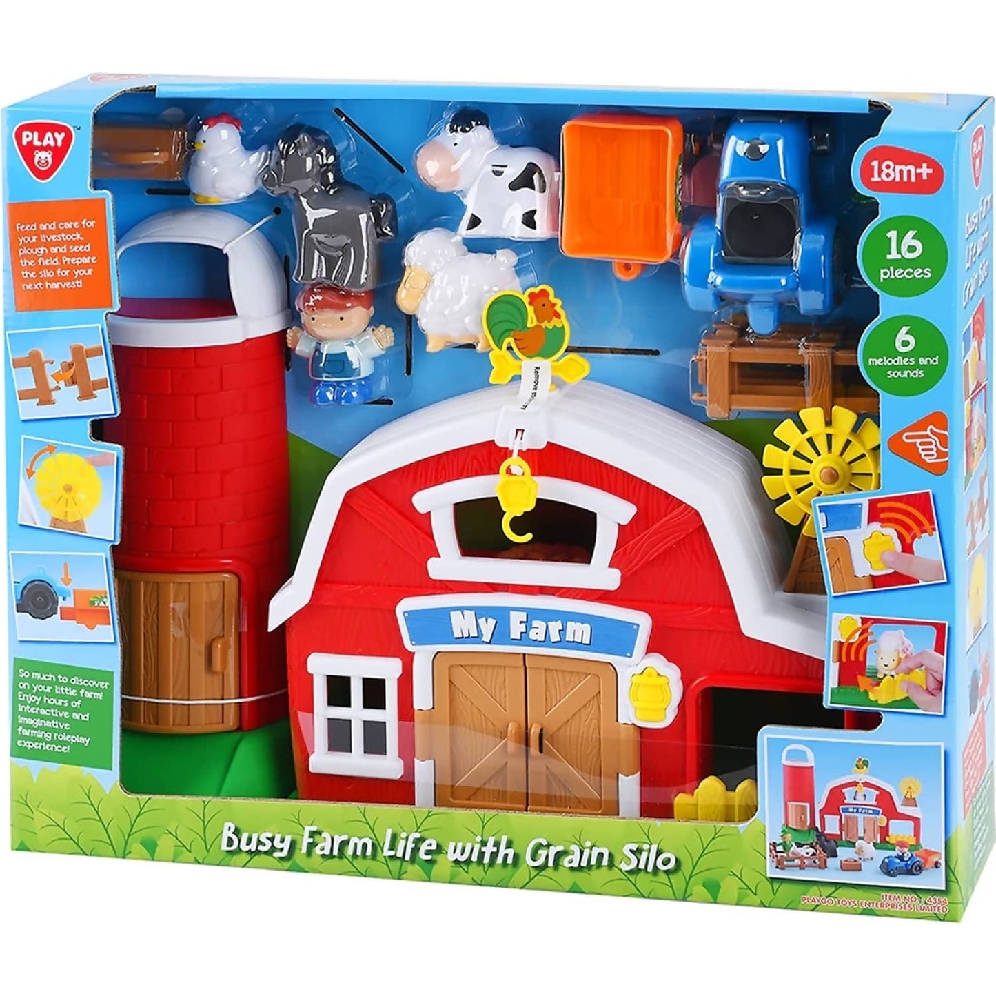 Playgo Toys Ent. Ltd  -  Busy Farm Life With Grain Silo 16 Pcs Playset
