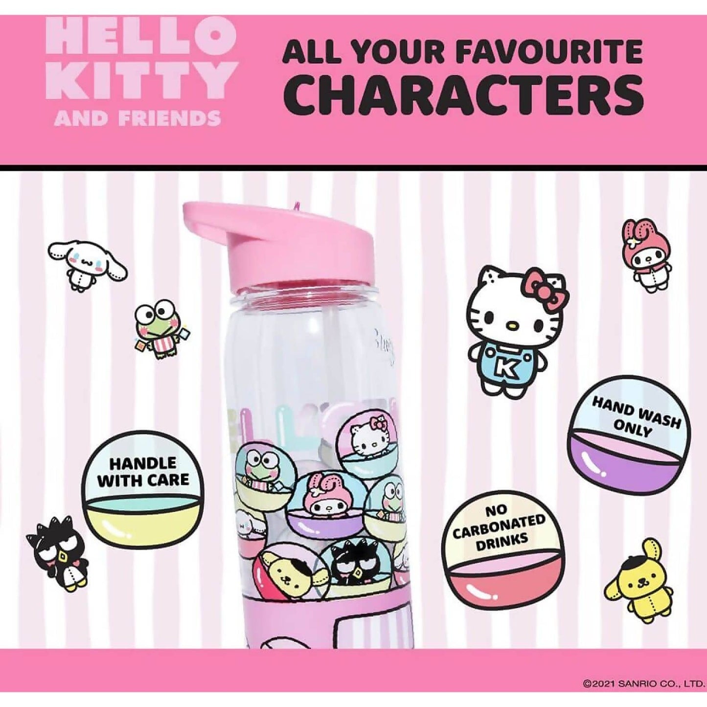 Hello Kitty -  and Friends - Hello Kitty Flip Top Bottle 650ml - Jasnor